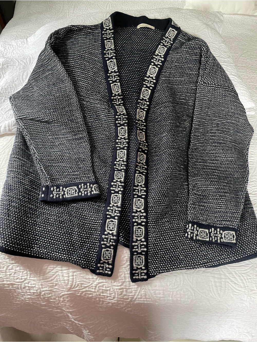 Woolovers 100% Organic Cotton Knit Open Front Cardigan with Trim